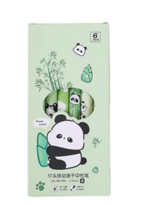 6 Stücke Set Panda & Bambus süße & stilvolle Kugelschreiber mit Druckknopf, minimalistisches Design, langanhaltend, geeignet für Mädchen, mit schwarzer Tinte