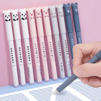 28pcs Erasable Neutral Ballpoint Pen With Cute Animal Design, Midpoint, Refillable And Washable, 0.5mm Blue Ink, Used For Office And Study Supplies