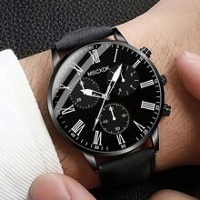 Conjunto de 2 relojes de hombre con pulsera de joyas de accesorios tipo Hip Hop - Reloj de cuarzo con esfera de números romanos y tres ojos, correa de PU, casual y de moda - Ideal como regalo para fiesta, playa, vacaciones o San Valentín