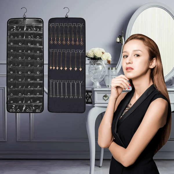 1 Stück Schmuckorganizer in Herzform zum Aufhängen, Halter für Ketten, aus Nylon+PVC mit Mehrfachtaschen, faltbar, geeignet für Zuhause, Kleiderschrank, Ladenauslage, Aufbewahrung für Frauen, Reiseutensilien, Rückkehr zur Schule, Schlafsaal-Aufbewahrung