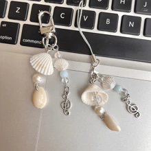Phone Charms, Beaded Phone Lanyard Wrist Strap,Anti-Lost Phone Charm String Cell Lanyard Strap, Shell, Musical NotesCharms, Camera Bag Pendants Decor For Women