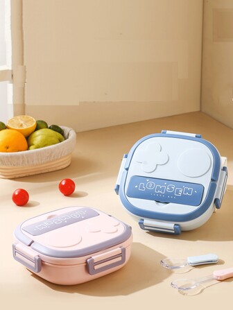 Student Lunch Box Made Of 304 Stainless Steel And Designed For Office Workers. Large Capacity Partitioned Lunch Box In The Cafeteria With Microwave Heating