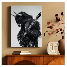 1pc Frameless Fun Animal Playing Guitar Posters Fashion Fox Bear Vintage Painting Printed Canvas Wall Arts Modern Living Room Bedroom Dormitory Bar Club Wall Decoration Home Decoration