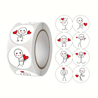 500pcs Roll Of High-Quality Paper Stickers - Love-Inspired Stick Figure Designs, Single Use, For Festive Decorations, Teacher Rewards, Happy Face Crafting, Self-Adhesive Seal Labels For Gifts, Packaging, And Baking - Ideal For Adults 14+