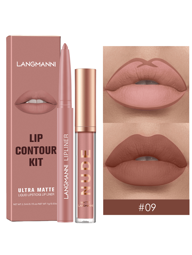 LANGMANNI Set de maquillaje de 2 piezas: brillo de labios + delineador de labios, lápiz labial líquido resistente al agua y de larga duración (#09)