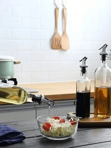 Botella dispensadora de líquidos de vidrio para la cocina, fácil de limpiar, no gotea, para salsa de soja/vinagre con boquilla ajustable para la mesa - transparente - Ver 5