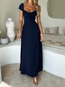 WOWDARK Women Autumn Split Short Sleeve Dress