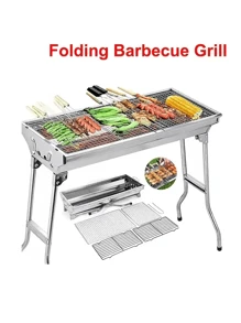 Großer Edelstahl Outdoor Barbecue Grill, tragbarer Klapp-Barbecue Ofen für Partys, Camping, Heimgebrauch