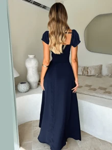 WOWDARK Women Autumn Split Short Sleeve Dress