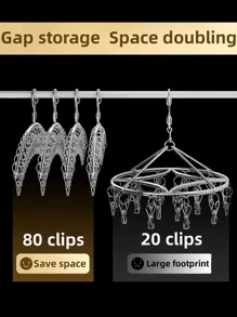 81/2/4 Pcs. Clothes Hanger With 20clips, Wind Resistant, Stainless Steel, For Drying Thick, Socks, Bras, Underwear, Stockings, Gloves