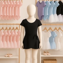 Short Sleeve Ballet Leotard Ballet Dance For Children And Youth Pink, Black, White, Lilac And Light Blue - màu đen - Xem 3