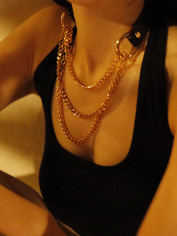 1 Pc Leather & Metal Collar, Unisex Luxury Leather Necklace, Fashionable Intimate Accessories