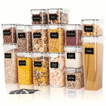 5/7/10/12/15/18/24/30 Pieces Sealed Food Storage Containers With Lids - Plastic Kitchen Storage Containers For Organizing And Storing Cereals, Rice, Pasta, Flour And Sugar With Labels And Pens Included.