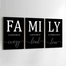 Set de 3 pósteres de lona con citas familiares minimalistas en blanco y negro sin marco, decoración estética de la habitación, pintura artística impermeable de lona para regalo, sala de estar, dormitorio, comedor, decoración del hogar y la residencia estudiantil