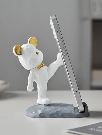 Support de téléphone mignon en forme d'ours, adapté pour la décoration de bureau. Support de téléphone kawaii universel pour bureau. Cadeau pour meilleur ami et couple. Convient pour tous les smartphones et tablettes mobiles (blanc, support)