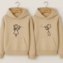 Kangaroo Sweatshirt Couple Valentine's Day Couple Print Cordless Telephone Stylish Elegant Passionate Romantic Winter Collection Look