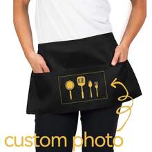 1pc Custom Graphic Half-Length Apron, Waterproof Anti-Fouling Waitress/Kitchen/Home/Holiday Gift Apron, Black