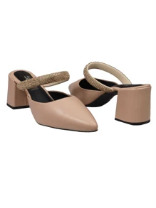AC. ANA CRISTINA FOOTWEAR Sapato Mule Feminino Salto Bloco Confortavel Tiras Enfeite    básico  elegante    Couro PU    Strass    Scarpin  Escritório  Festa  Casamento    OUTONO/INVERNO