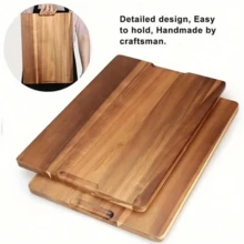 Large Rectangular/Round Wooden Cutting Board With Juice Groove - Double-Sided Kitchen Chopping Board For Vegetables, Meat, Cheese And Serving Platters | Durable, Kitchen Accessory, Cutting Board, Eid Al-Fitr - Brown - View 11
