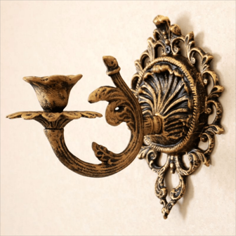 1pc Vintage Metal Copper Finish Convolvulus Candle Holder, Decorative Wall Light For Garden, Courtyard