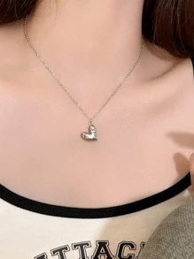 1pc Elegant & Lovely Stainless Steel Enamel Heart Shaped Pendant Necklace, Suitable For Women To Wear To Parties Or Fashionable Commuting