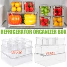7/10PS Fridge Box Holder Kitchen Clear Organiser Cupboard Food Storage Container Stackable With Lid Set - Transparent - 7PCS - View 4