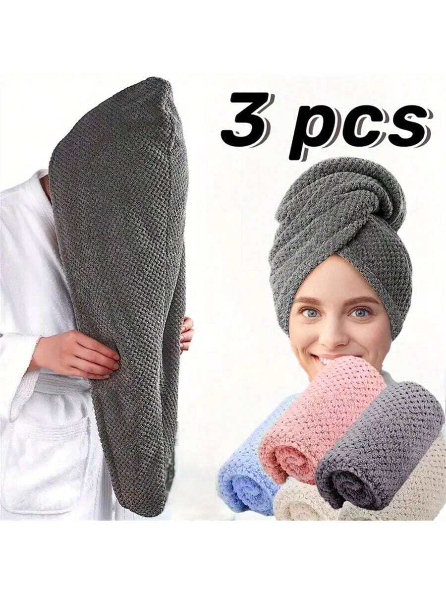 1/3 pièces Serviette de cheveux en fibre ultra-fine à séchage rapide, super absorbante, douce et confortable, turban de séchage des cheveux bouclés, très absorbante et à séchage rapide, serviette essentielle quotidienne, cadeau, accessoire de salle de bain et de maison, retour à l'école, bonnet de cheveux - Multicolore - Voir 1