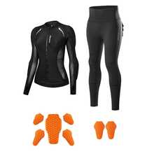 Traje de armadura suave para motociclista mujer WOSAWE, camisas y pantalones elásticos y transpirables con protección corporal completa - Negro - Ver 2