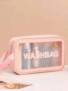 1 pièce Sac cosmétique en PVC rose, Trousse de toilette transparente de grande capacité, Sac de toilette portable imperméable en PU, Organisateur de voyage pour femme