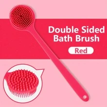 1pc Long Handle Double-Sided Silicone Bath Brush - Exfoliating Back Scrubber And Massage Sponge, For Deep Cleansing, Multiple Colors, Gentle Beige Care, Suitable For Men And Women, For Shower Or Bath Use, Exfoliating Bath Tool, Durable Silicone Brush