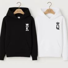 Couple Sweatshirt Kangaroo Valentine's Day Card Print King And Queen Deck Fashion Winter Matching In Love Love Affection - Nữ - Đen - Xem 3