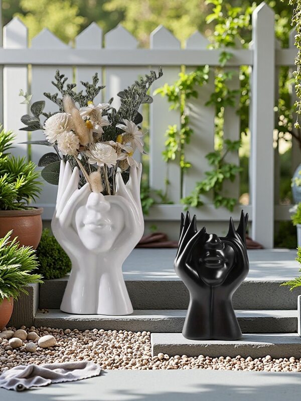Vasos de jardim modernos feitos à mão em preto, branco e dourado – decoração artística para pátios, ideal para áreas externas e internas, toques zen para jardinagem, vasos minimalistas com estética luxuosa, perfeitos para paisagismo, decoração de pátios e exposições contemporâneas de horticultura.