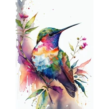 1PC Watercolor Colorful Birds Hummingbird Flower Wall Art Canvas Painting For Living Room Home Decor Optional Frame