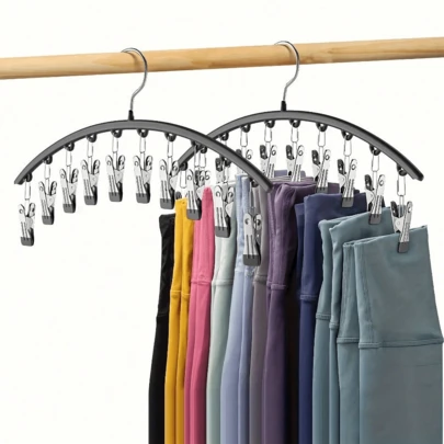 10pcs Clothes Hanger Rack, Metal Coated Hooks/Can Hold 10 Pairs Of Leggings/Space-Saving Wardrobe Organizer/Rubber Coating Won't Damage Clothes/For Underwear, Yoga Pants, Socks, Belts, T-Shirts, Etc.