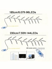 1pc 2.3m-144LED Cherry Blossom Tree Vine Light - 8 Flashing Modes, USB Powered, Flexible Bendable, Suitable For Home Decor, Living Room, Fantasy Garden, Bedroom Decoration, Wall Decor, Yard, Holiday Party, Game Room, Office - Multicolor - View 16
