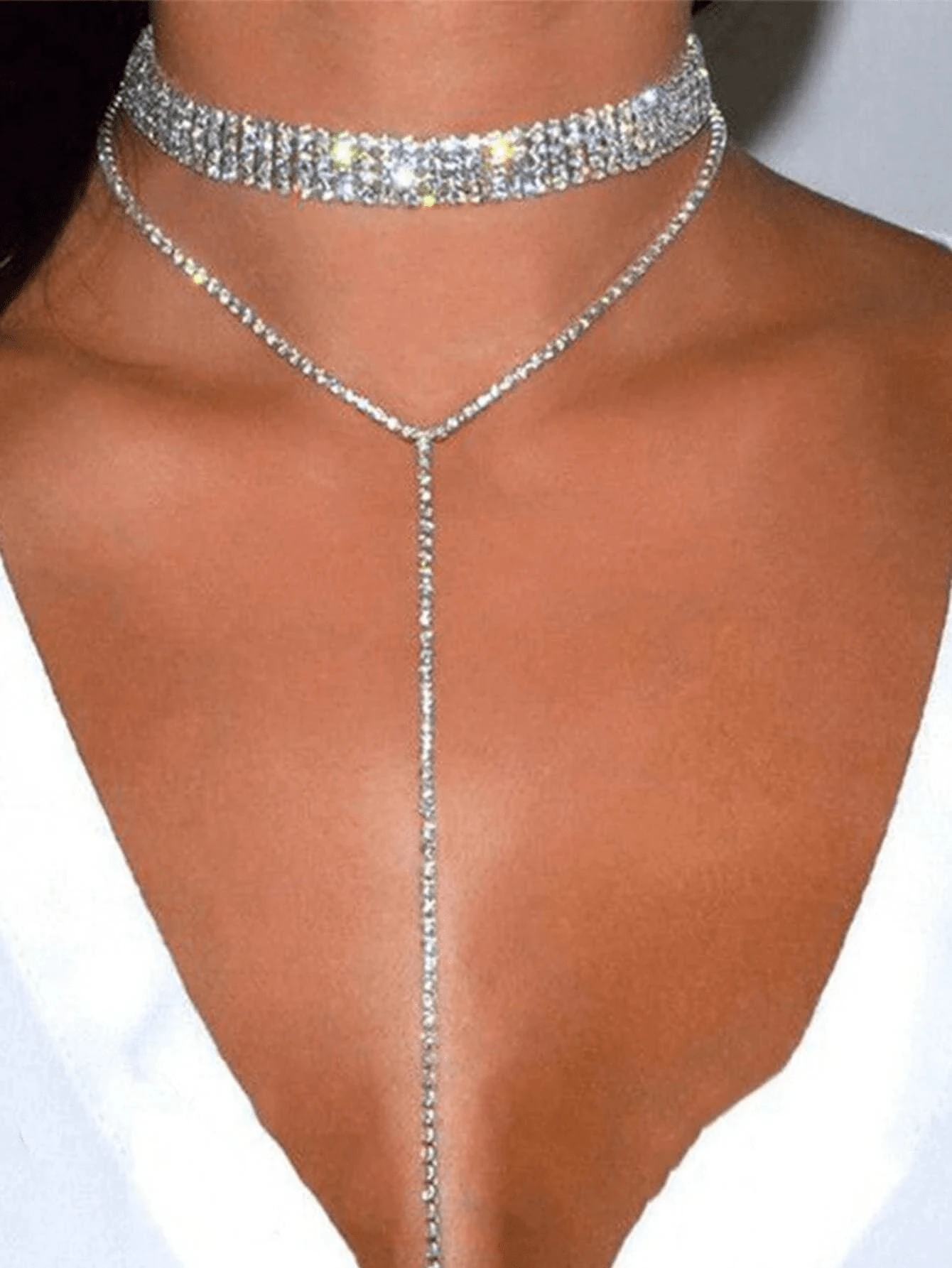 Multi-Row Crystal Necklace, Suitable For Formal Occasions - Silver - View 1