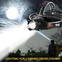 户外便携式高亮度LED头灯，停电应急灯，3种照明模式，防水大功率明亮夜钓头灯，适用于船舶照明、徒步旅行、运动