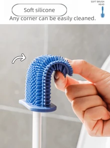 Brosse de toilette, brosse de salle de bain en silicone pour un nettoyage sans angle mort, brosse de nettoyage multifonctionnelle avec rangement mural, ensemble d'outils de nettoyage de salle de bain