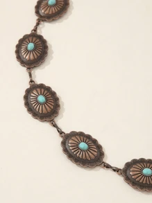 Retro Style Turquoise Inlaid Design Waist Chain For Women, Alloy Letter Decoration Waist Belt Fit For Dress, Beach, Wedding, All Seasons Summer