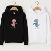 Moletom Canguru Casal Namorados Estampa Dinossauro Tea Rex Fofo Combinado Par Conjunto Tecido Confortável Apaixonado Menina Menino Lindo Fofo - Masculino - Branco - Visão 1