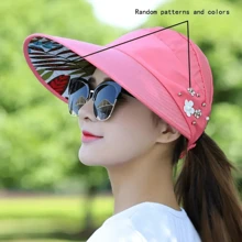 Sombrero de ala ancha para mujer 2025 - Protector, plegable y transpirable, decorado con perlas falsas y flores, sombrero de playa con escote, adecuado para playa, picnic y actividades al aire libre, sombrero de protección solar
