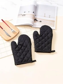 1pc Black Oven Mitt, Thick Microwave Glove, Heat Resistant Glove, Double Layer Quilted Oven Mitts, Everyday Kitchen Cooking Baking Heat Resistant Microwave Gloves, High Heat Resistant Oven Mitts For Baking Cooking, Heat Insulation Glove, Cooking Gloves, Baking Gloves, Suitable For Steamer Baking Tools. - Black - View 4