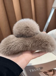 New Large Artificial Simulation Rex Rabbit Hair Clip Net Celebrity Super Large Hair Clip Cute Mink Plush Hair Claw Head Ornament Back Of The Head Hair Clip