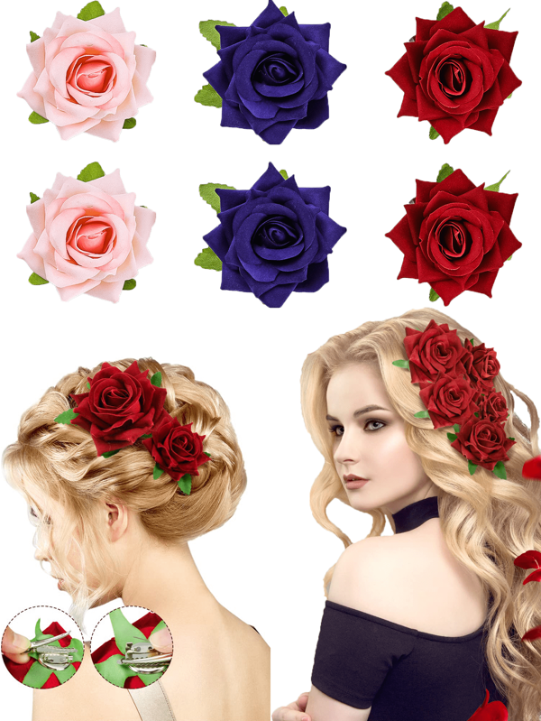 Classic Red Soft Fabric Rose Flower Hair Clip Pin With Leaves, Elegant Statement Barrette Flamenco Spanish Dancer Style For Party Costume Wedding Prom Hair Accessories Women.