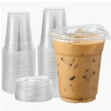 Large Transparent Crystal PET Plastic Cups, Disposable Cups With Straw Lids, Suitable For Ice Cream, Coffee, Smoothies, Milkshakes, Juices, And Beverages, Suitable For Coffee Shops, Milk Tea Shops, Large Dining Parties, And Households.