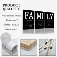 Set de 3 pósteres de lona con citas familiares minimalistas en blanco y negro sin marco, decoración estética de la habitación, pintura artística impermeable de lona para regalo, sala de estar, dormitorio, comedor, decoración del hogar y la residencia estudiantil