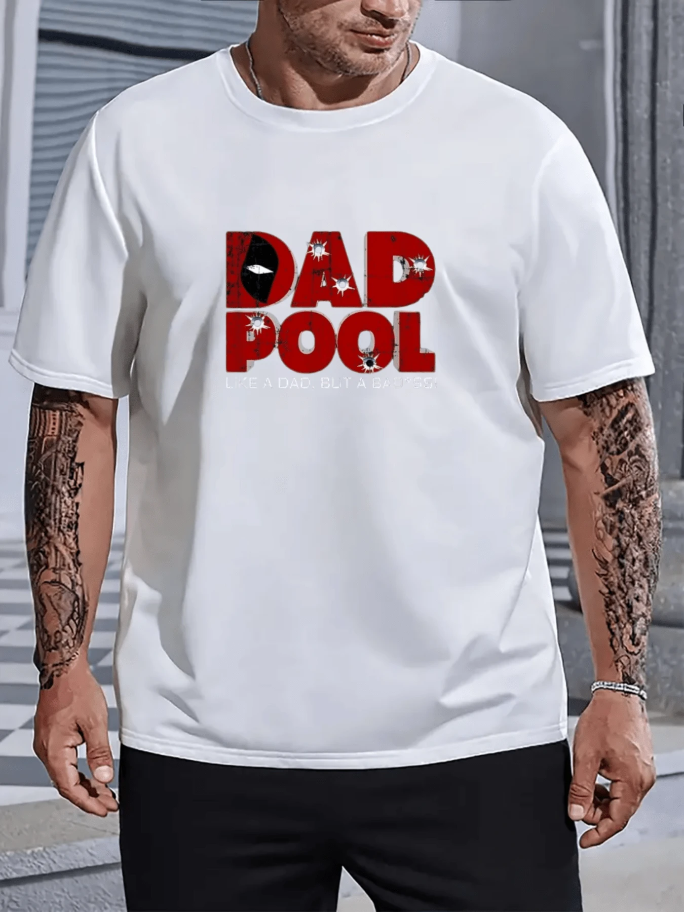 100% Cotton Deadpool Dad Parody Men's 220g T-Shirt - White - View 1