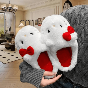 Sanrio 1 paio di ciabatte morbide di Hello Kitty bianca di Sanrio - design a tema cartone animato, parte superiore e fodera in flanella soffice, suola in TPR antiscivolo, pantofole da casa calde e confortevoli, ciabatte imbottite con gatto carino adatte per l'autunno/inverno, antiscivolo e calde per interni, ottimo regalo per il ritorno a scuola, il Ringraziamento, Ognissanti, Natale