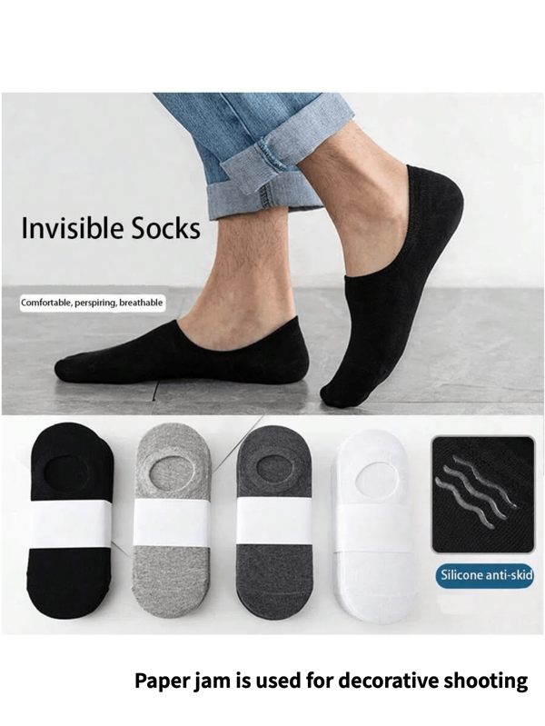 5 Pairs Men's Summer Socks, Men's Short Socks, Thin Short Socks, Silicone Anti-Slip No Heel Invisible Socks, Men's Low Vamp Loafer Socks