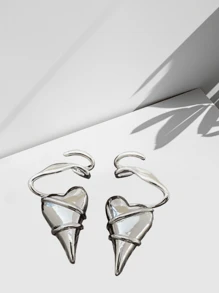 1 Pair Metal Asymmetrical Geometric Line Heart Stud Earrings, Suitable For Women's Daily, Party, Gathering, Vacation, Commute